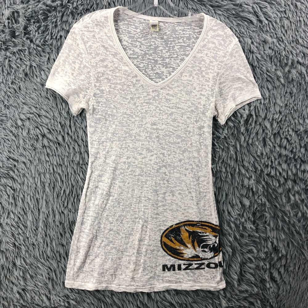 N Zone Shirt Womens Large Mizzou Missouri Tigers Burnout Logo Spellout Vneck